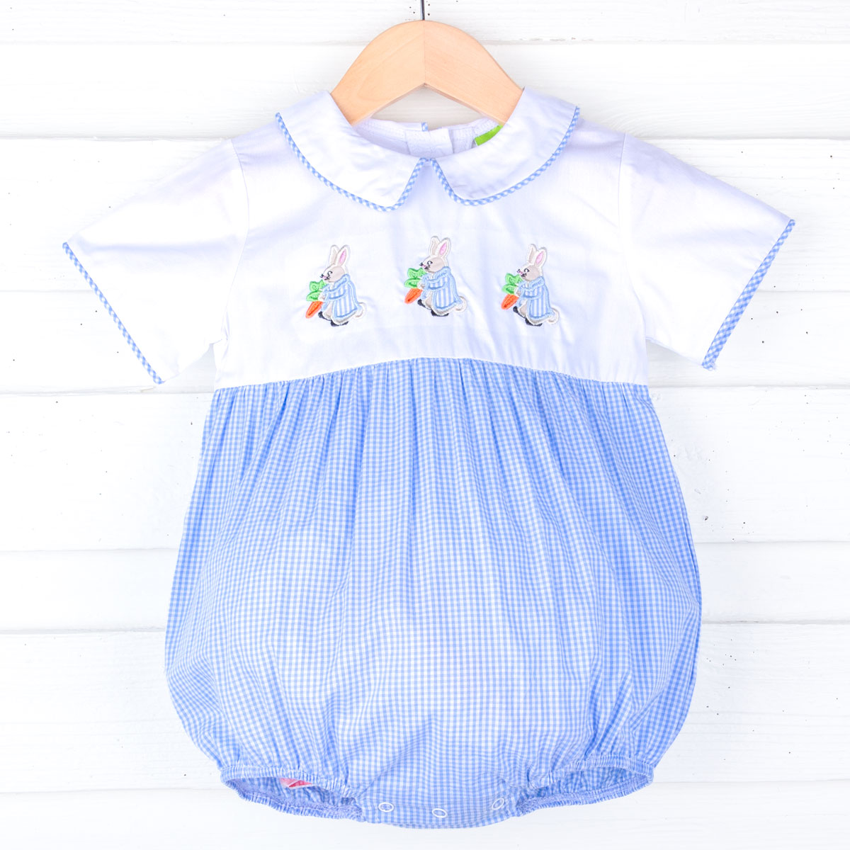 Storybook Rabbit Blue Gingham Collared Bubble