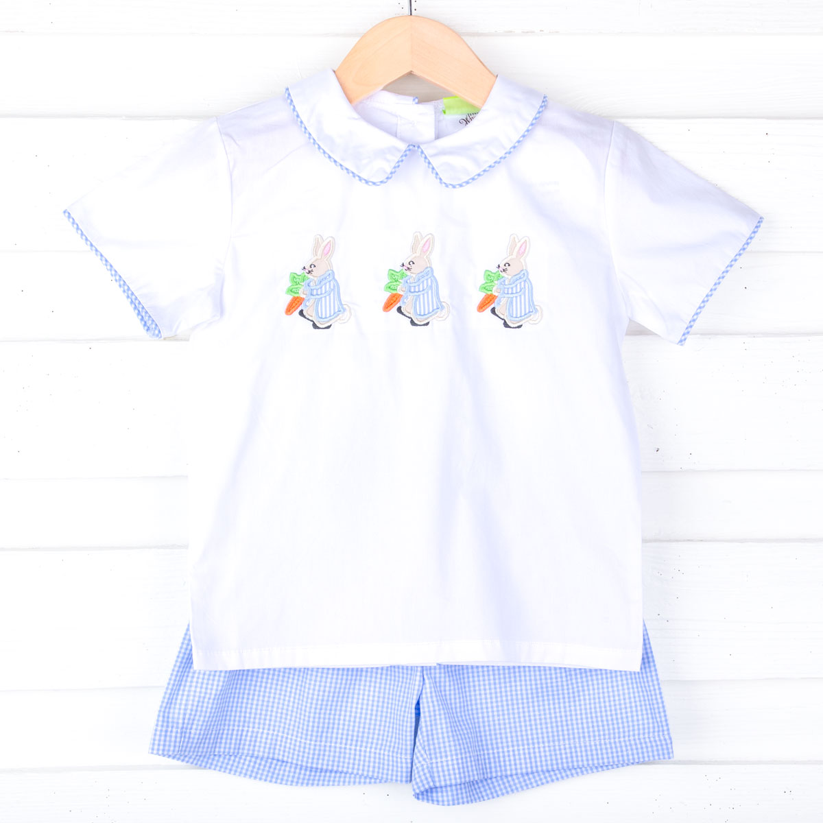Storybook Rabbit Blue Gingham Collared Short Set