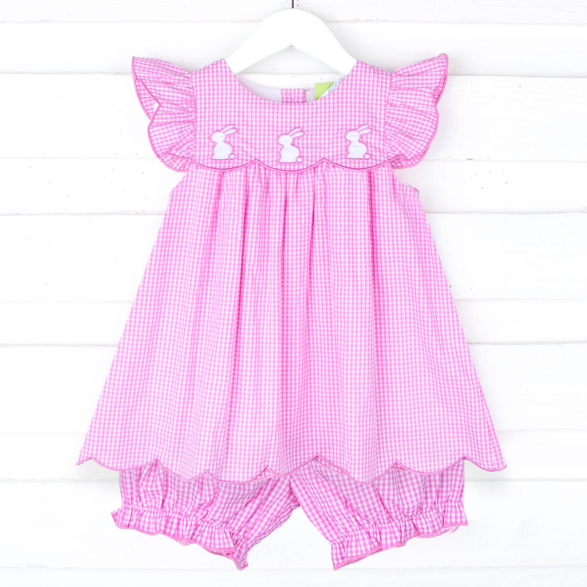 Bunny Kisses Pink Gingham Amelia Bloomer Set