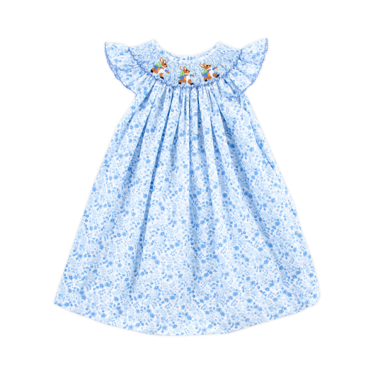 Storybook Rabbit Blue Floral Smocked Dress