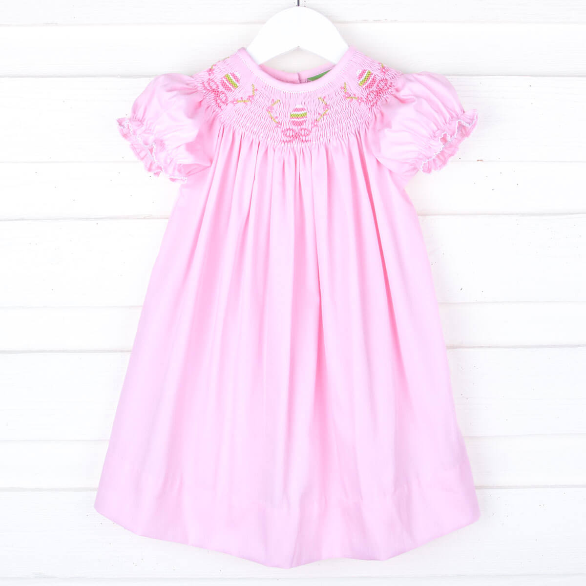 Easter Hunt Smocked Bishop Dress Pink Pique