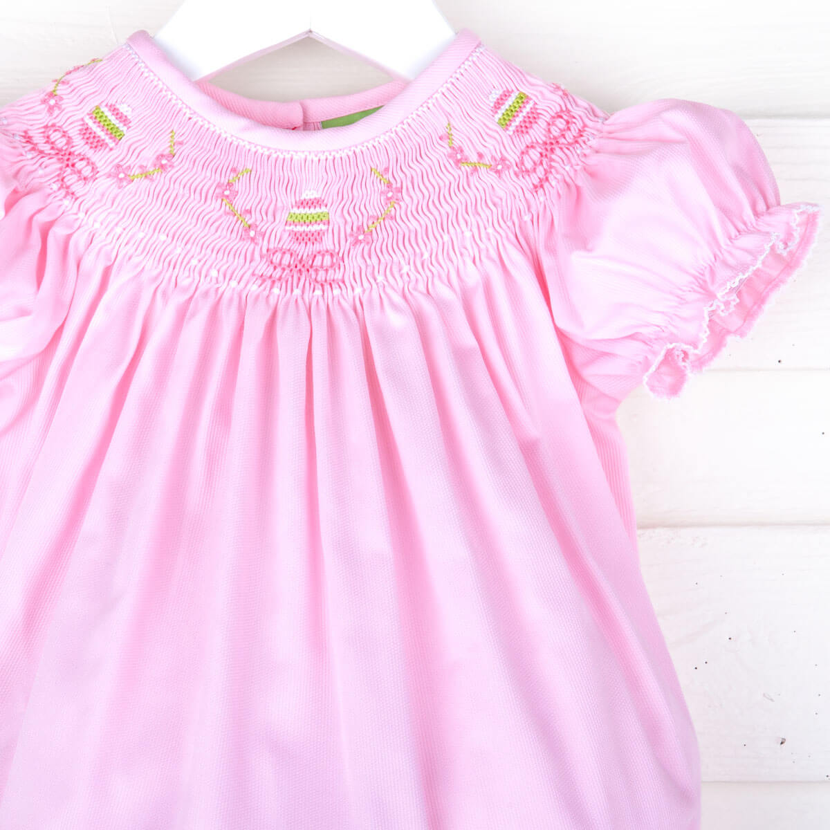 Easter Hunt Smocked Bishop Dress Pink Pique