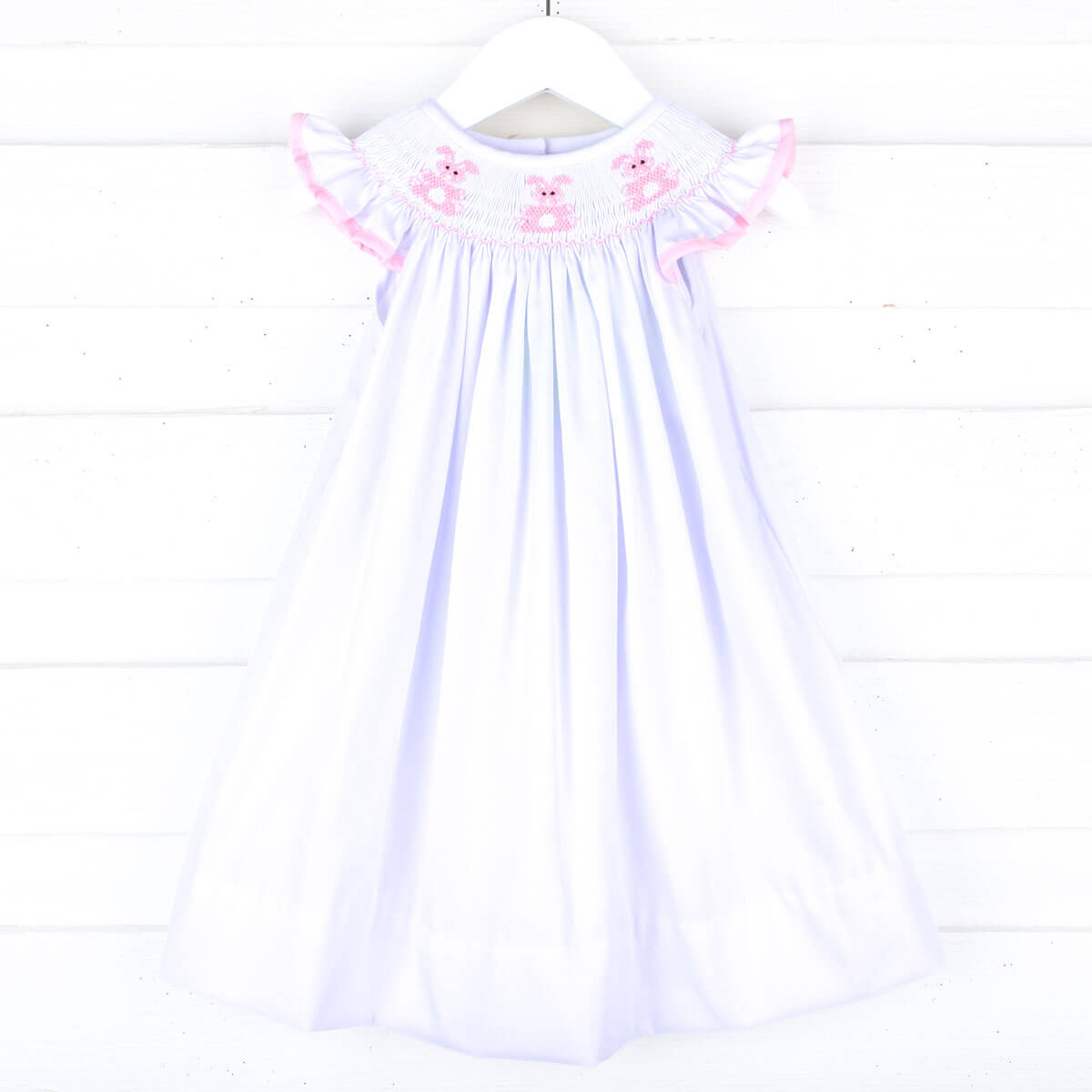 Adorable Bunny White Smocked Dress