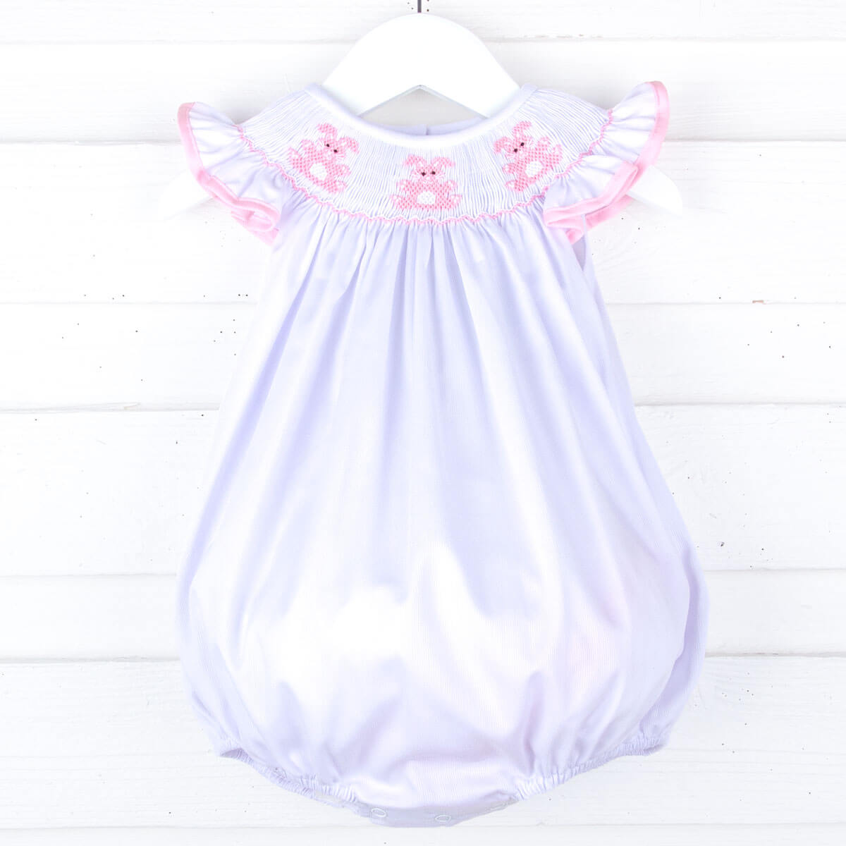 Adorable Bunny White Smocked Bubble