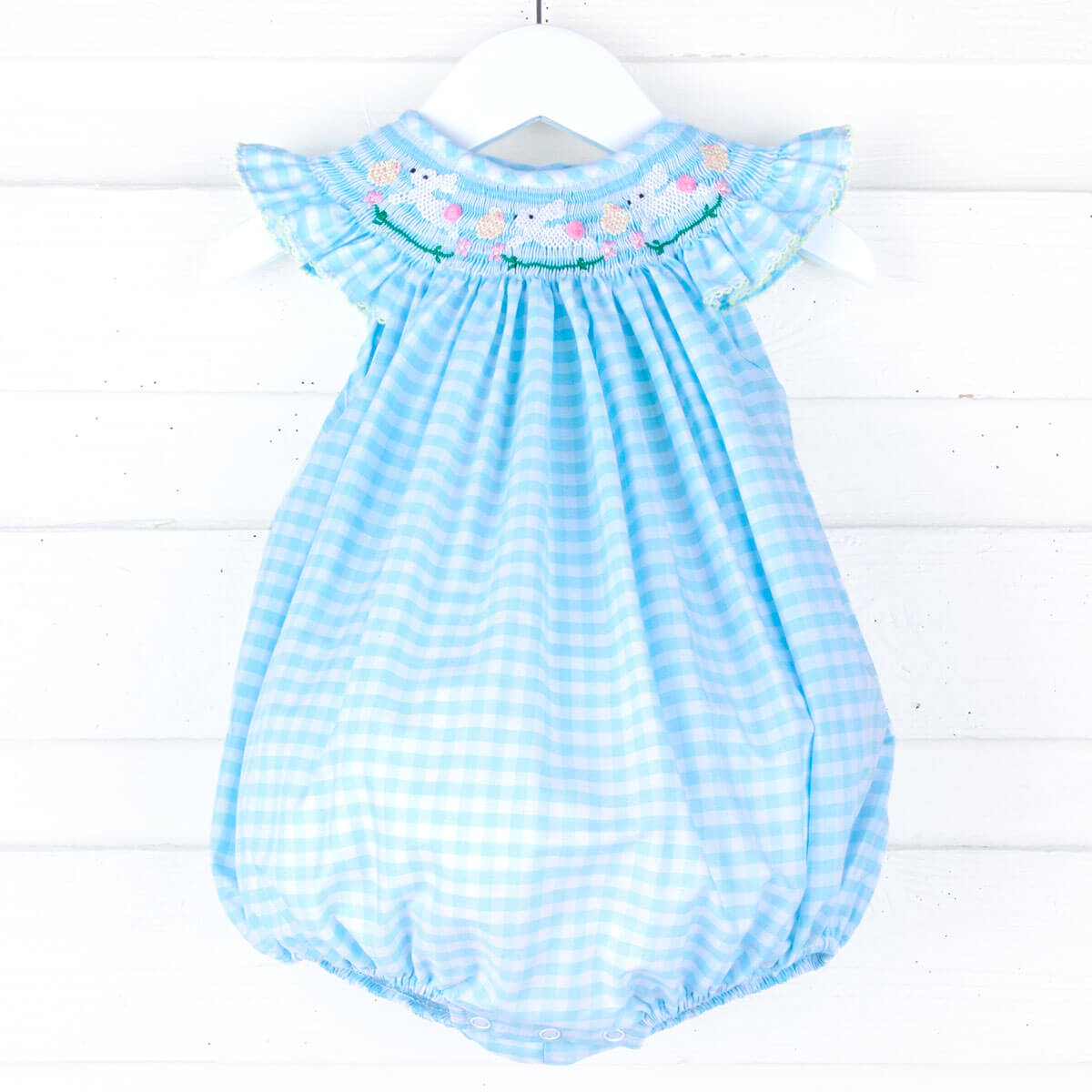Hippity Hop Turquoise Bunny Smocked Bubble