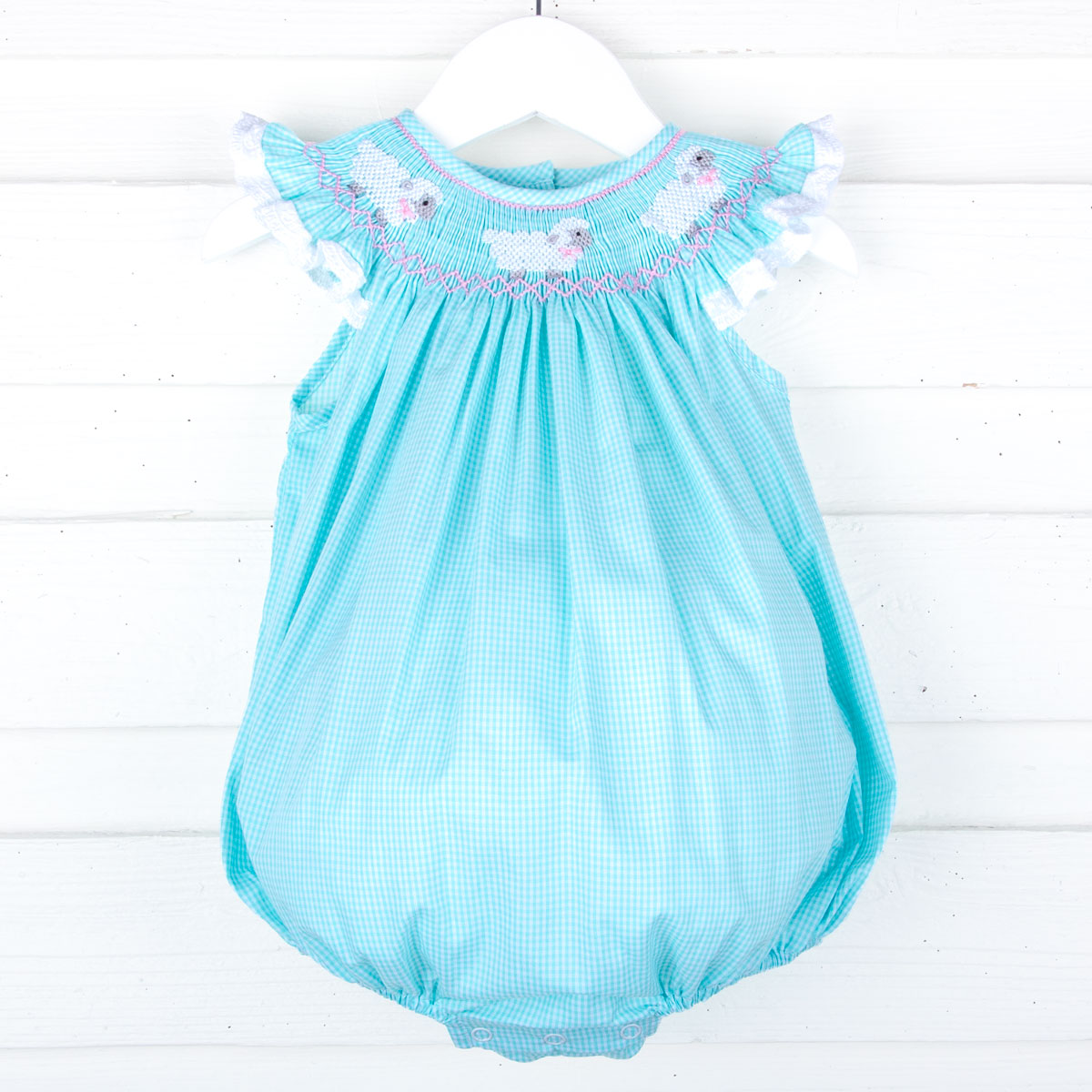 Baby Lamb Smocked Mint Bubble