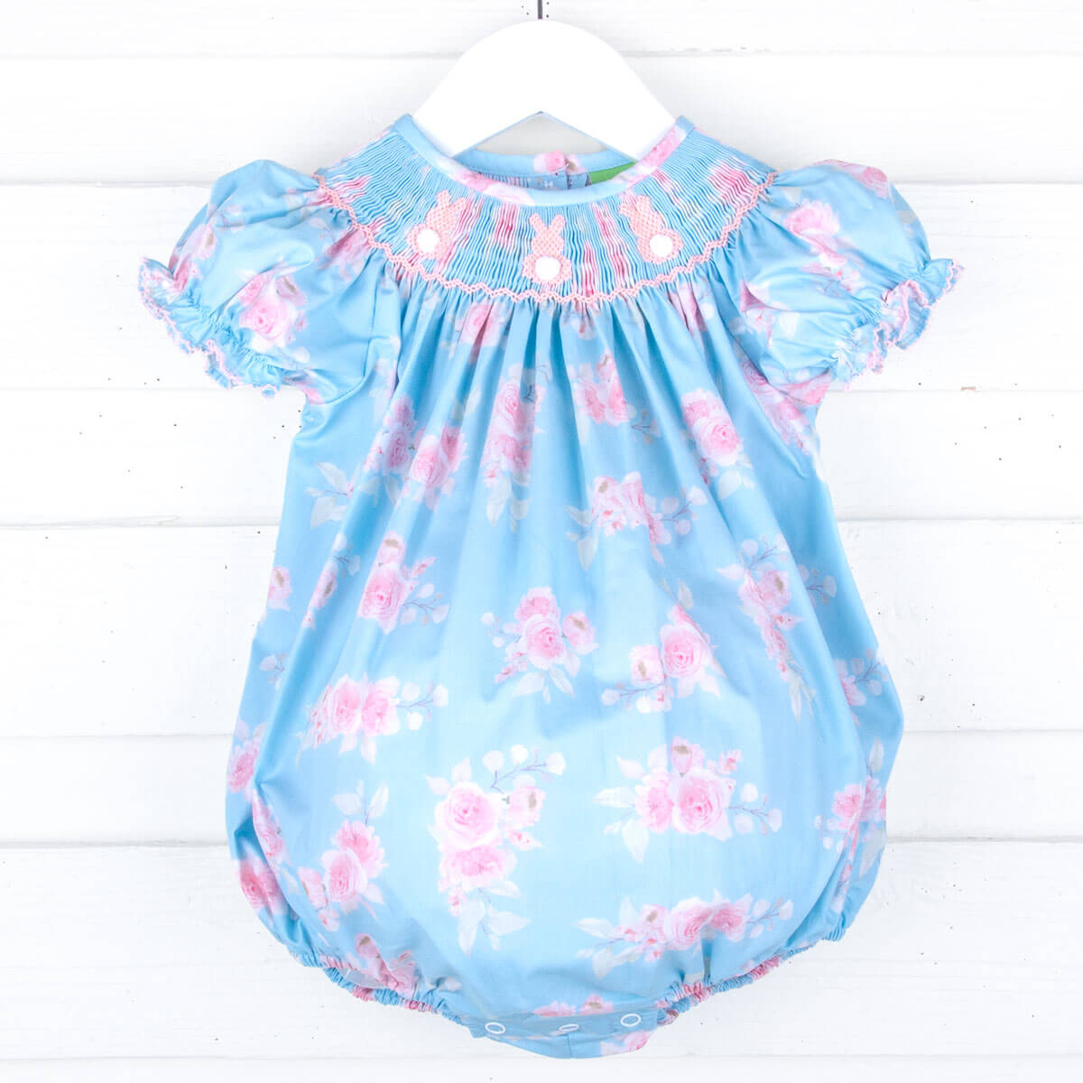 Easter Flowers Blue Smocked Bubble