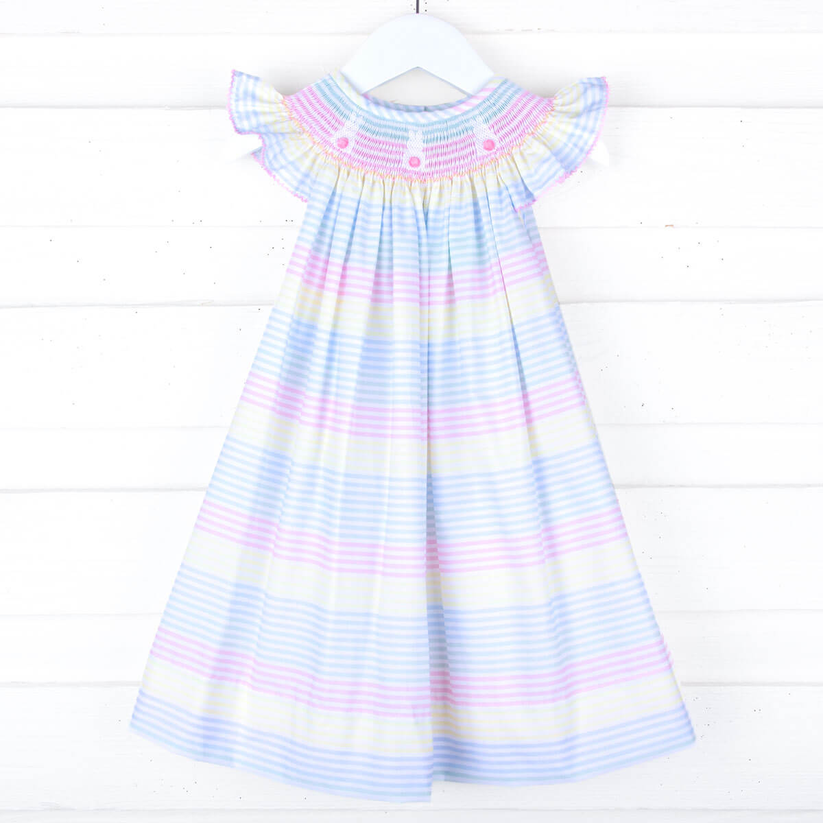 Spring Love Stripe Smocked Bunnies Dress