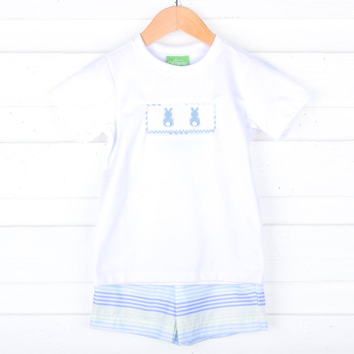 Spring Love Stripe Bunny Smocked Short Set