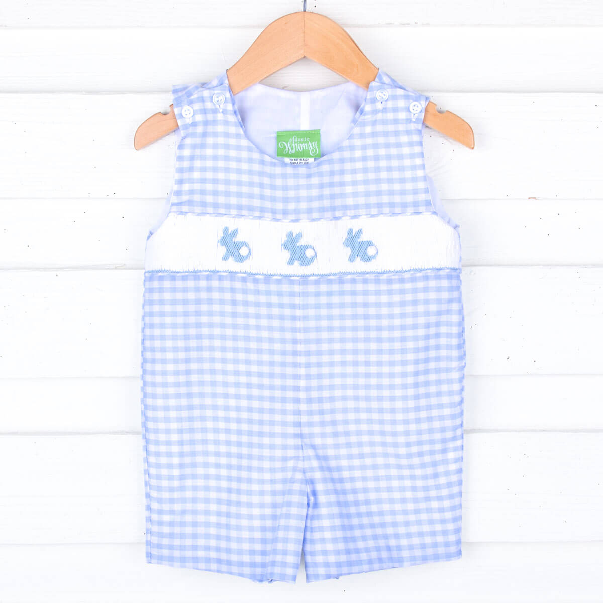 Light Blue Check Bunny Smocked Jon Jon