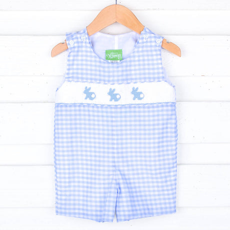 Light Blue Check Bunny Smocked Jon Jon