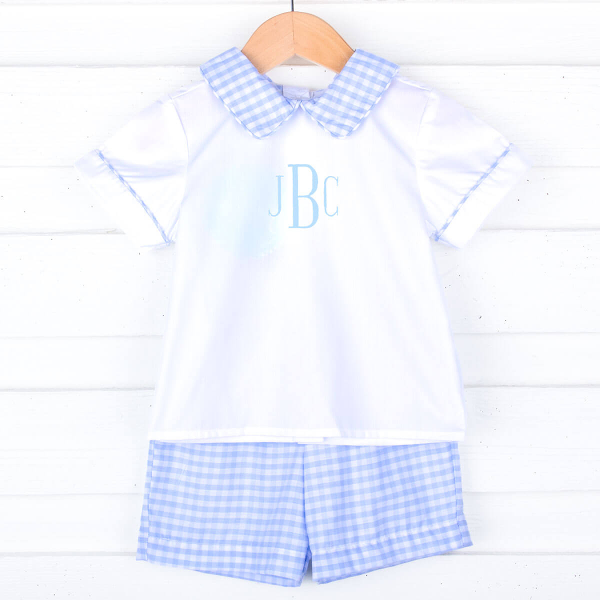 Light Blue Check Collared Short Set