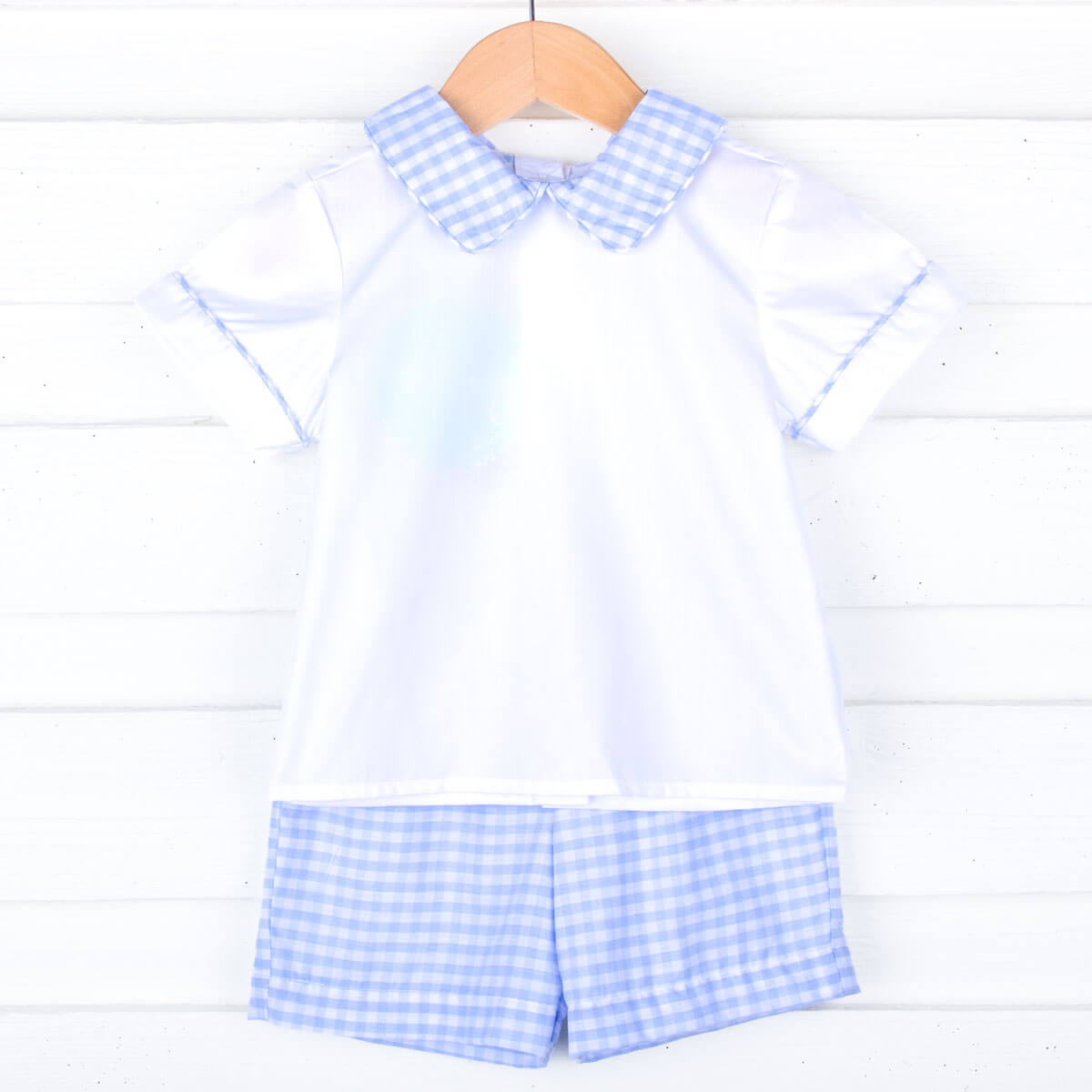 Light Blue Check Collared Short Set