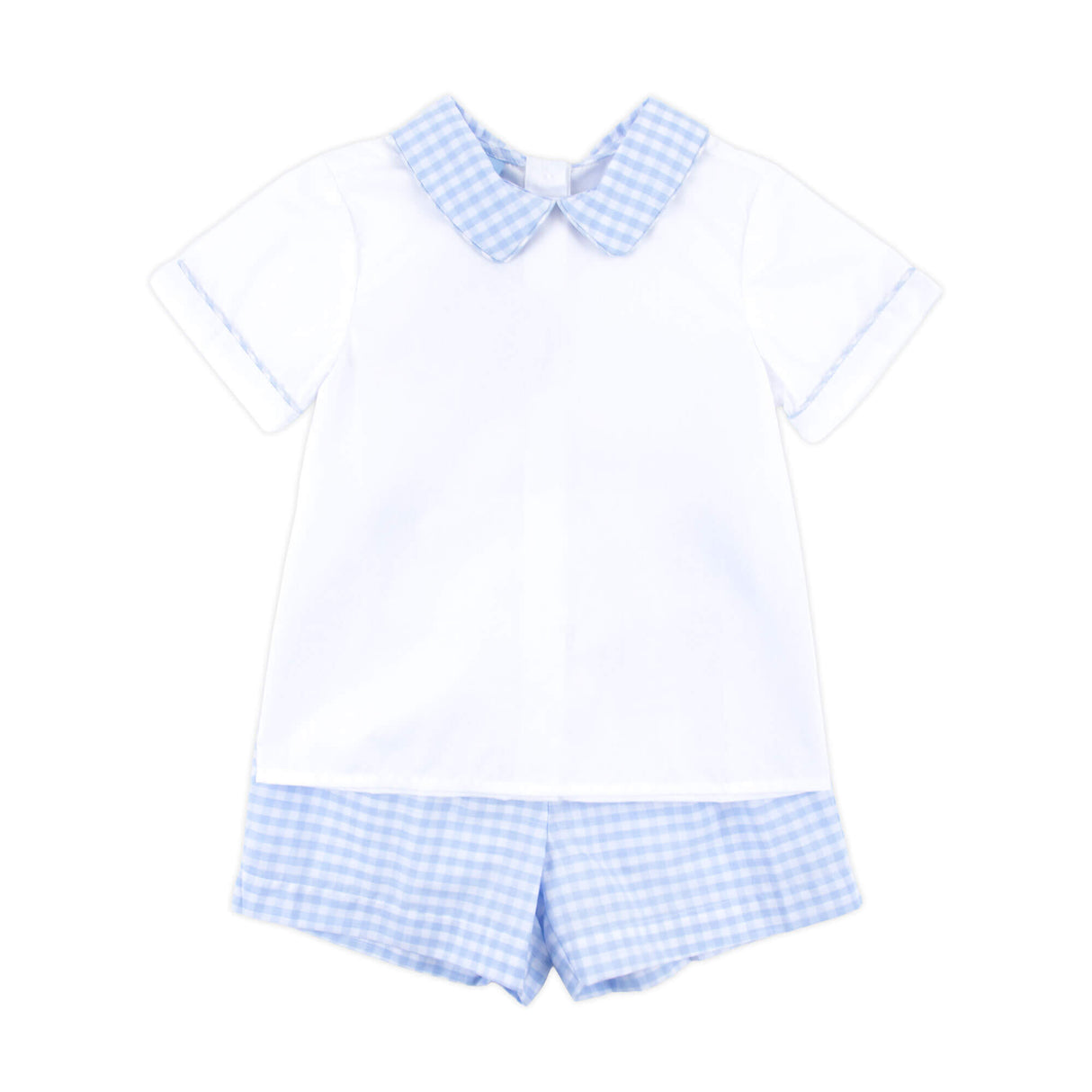 Light Blue Check Collared Short Set