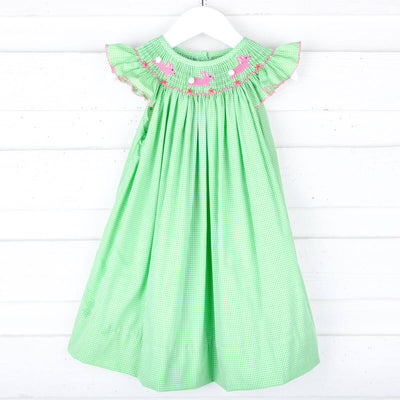 Hop To It Green Bunny Smocked Dress