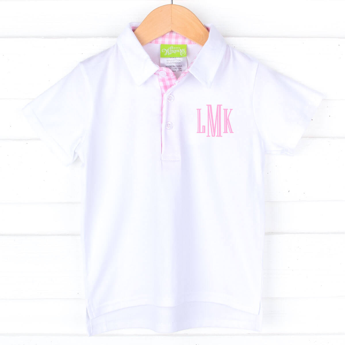 White Polo Pink Gingham Accent