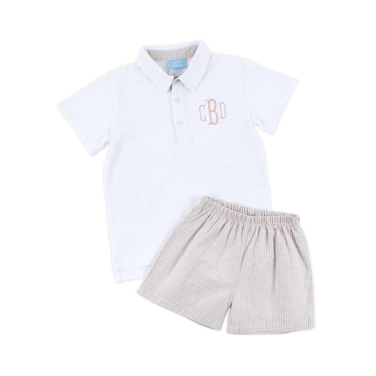 Khaki Gingham Polo Short Set
