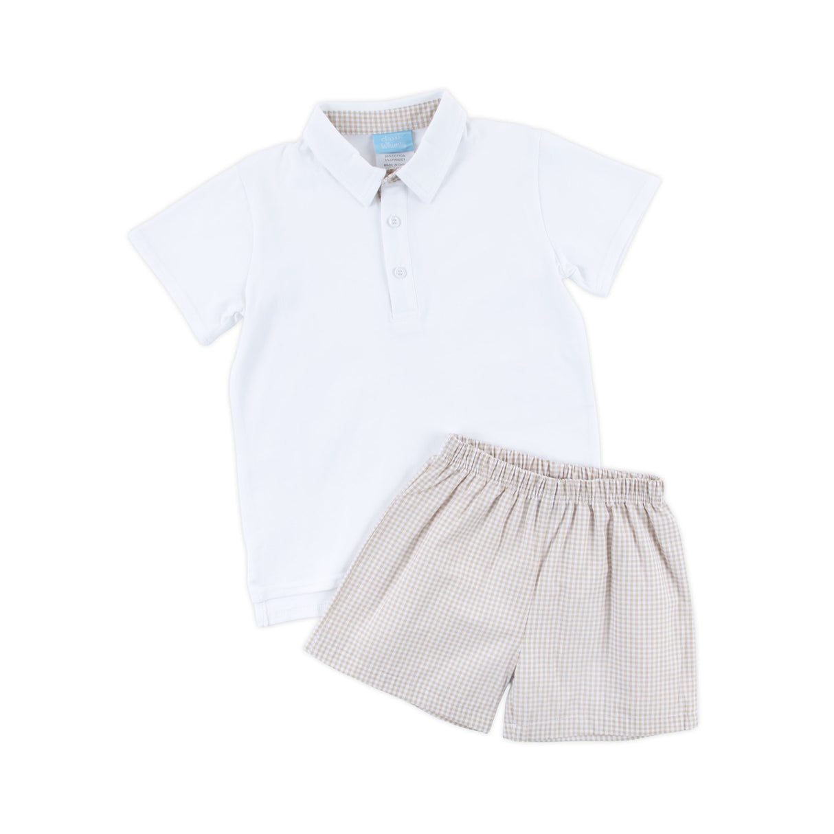 Khaki Gingham Polo Short Set