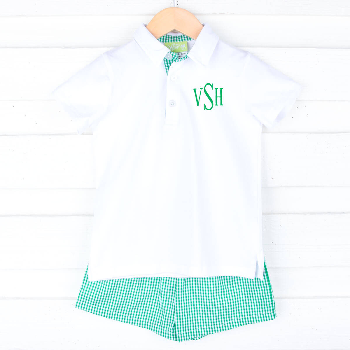 Green Gingham Polo Short Set