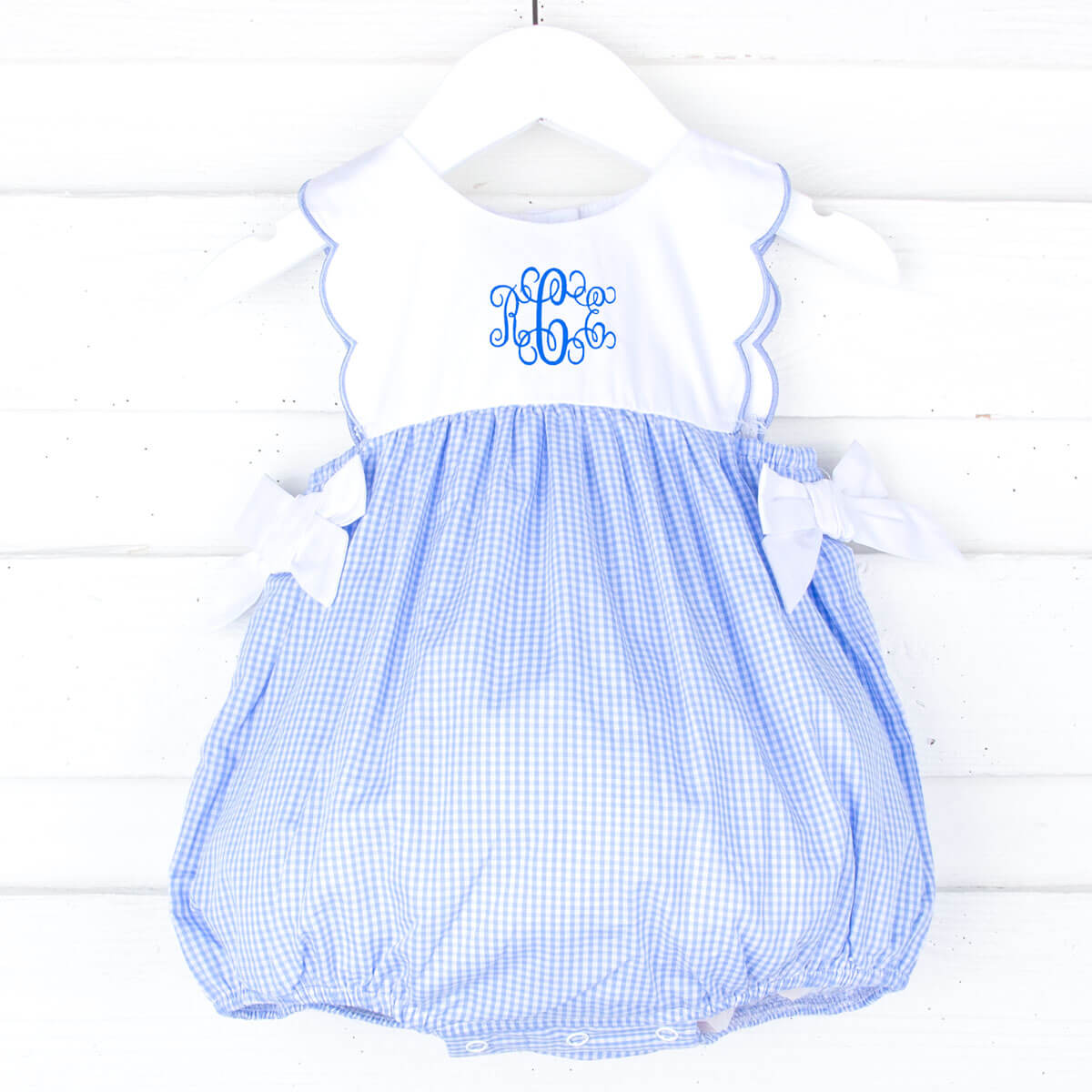 Blue Gingham Scalloped Bib Bubble