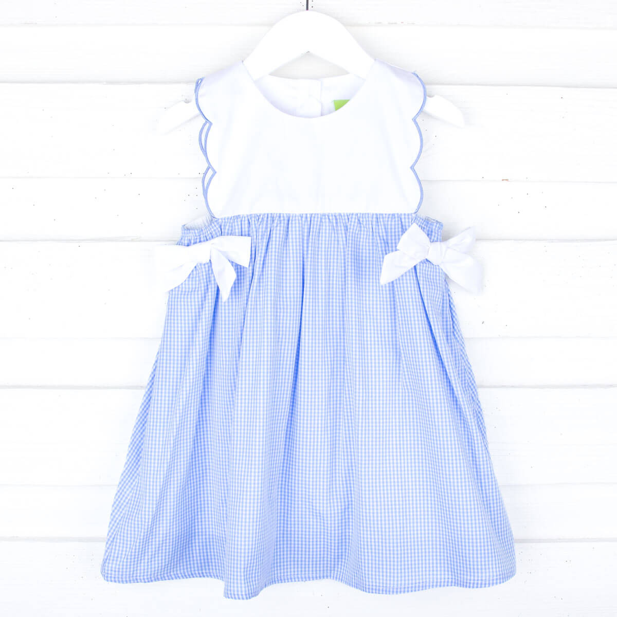 Blue Gingham Scalloped Bib Dress