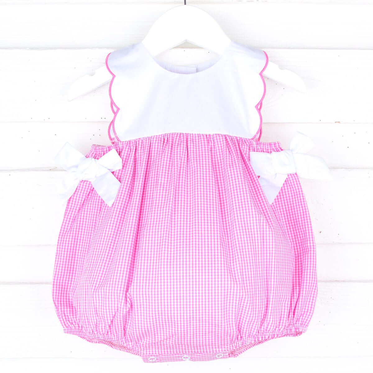 Pink Gingham Scalloped Bib Bubble