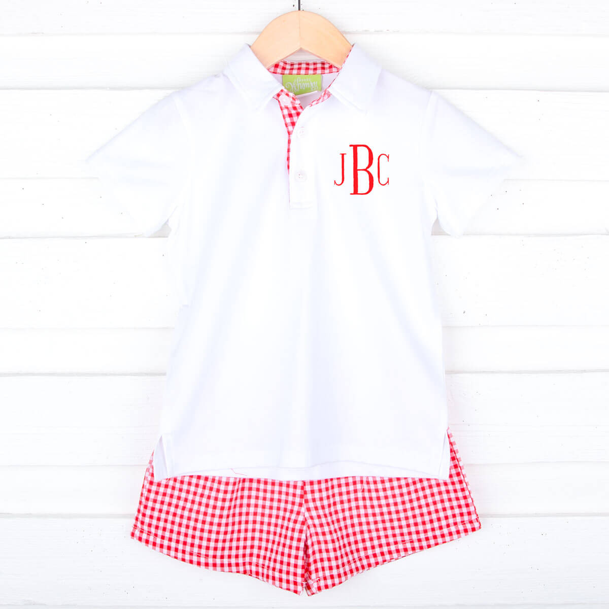 Red Gingham Polo Boy Short Set