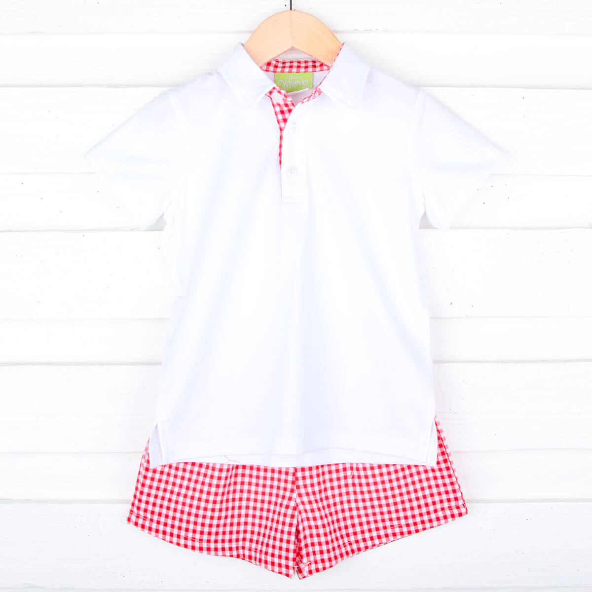 Red Gingham Polo Boy Short Set