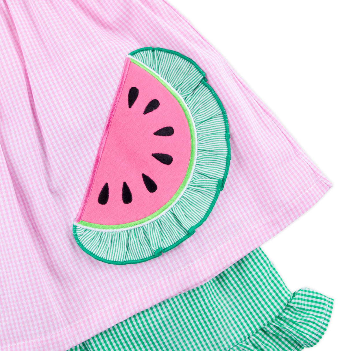 Sweet Watermelon Applique Pink Gingham Lulu Short Set