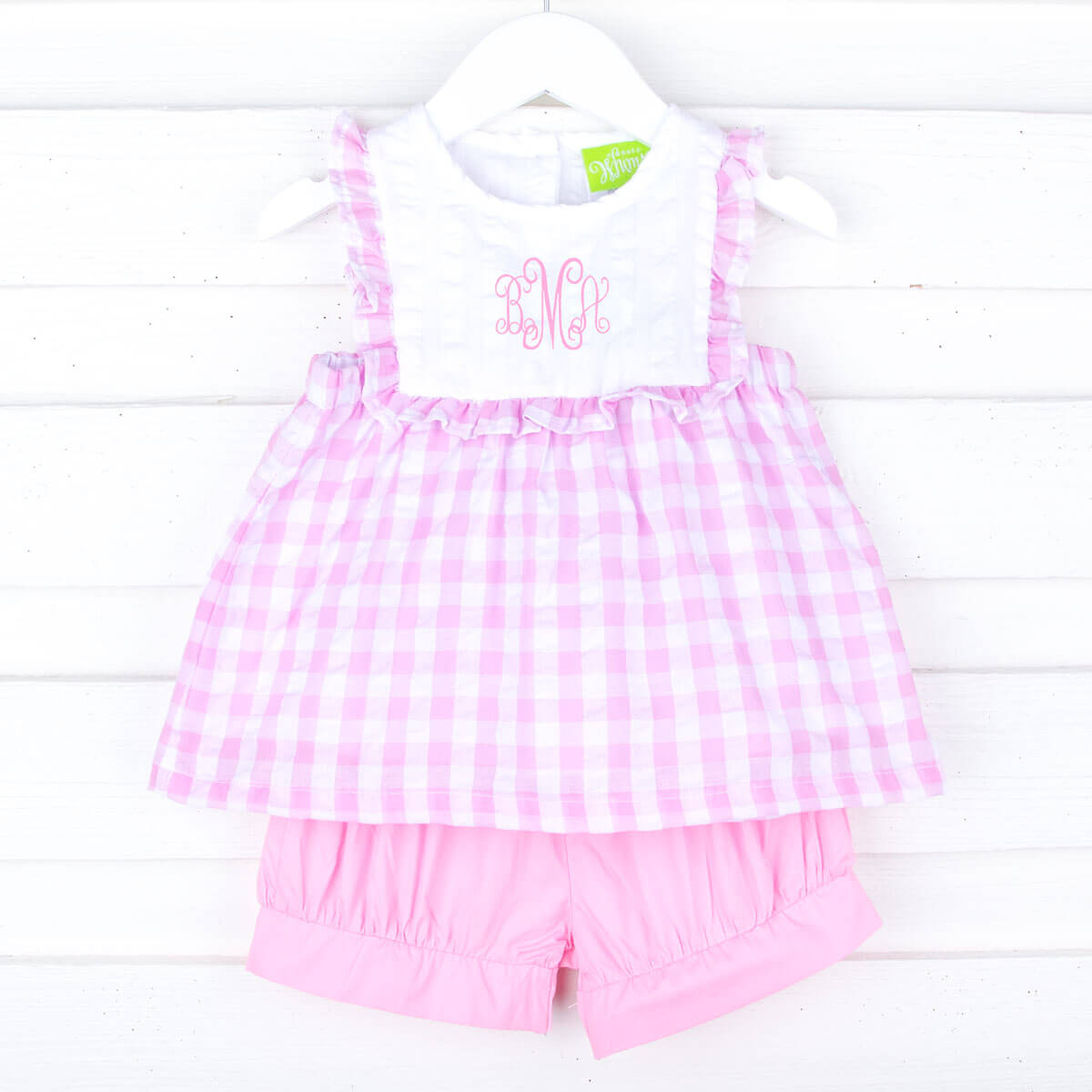 Pink Check Ruffle Bib Short Set