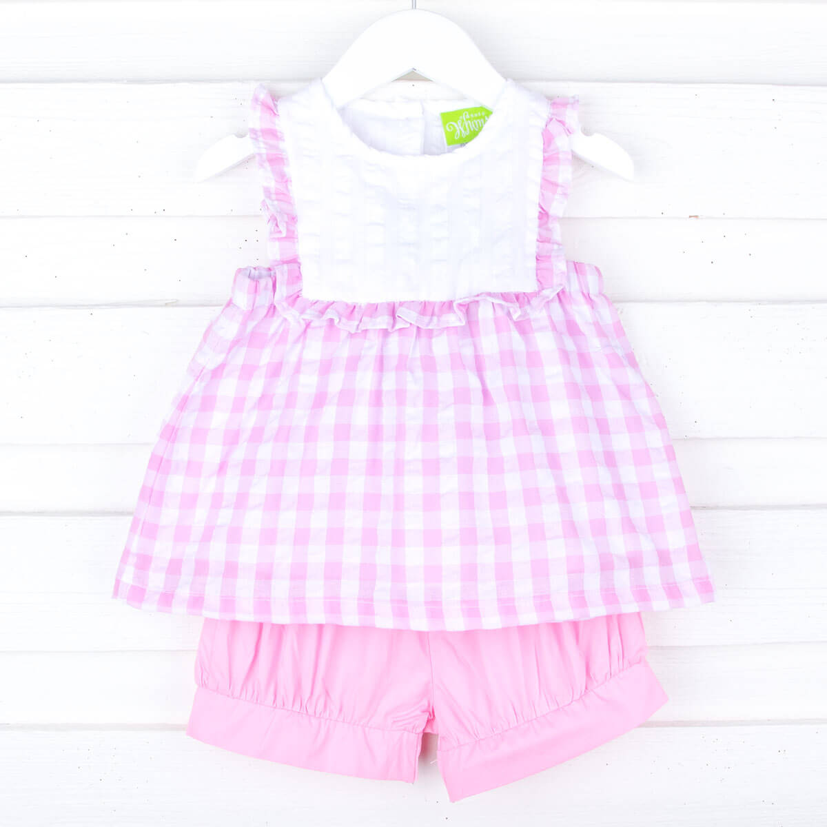 Pink Check Ruffle Bib Short Set