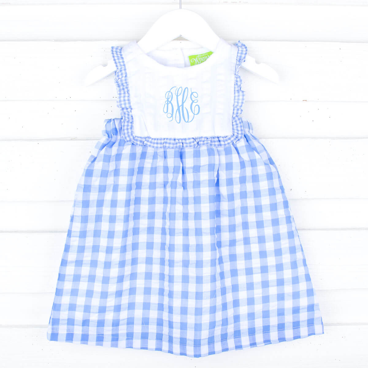 Blue Check Ruffle Bib Dress
