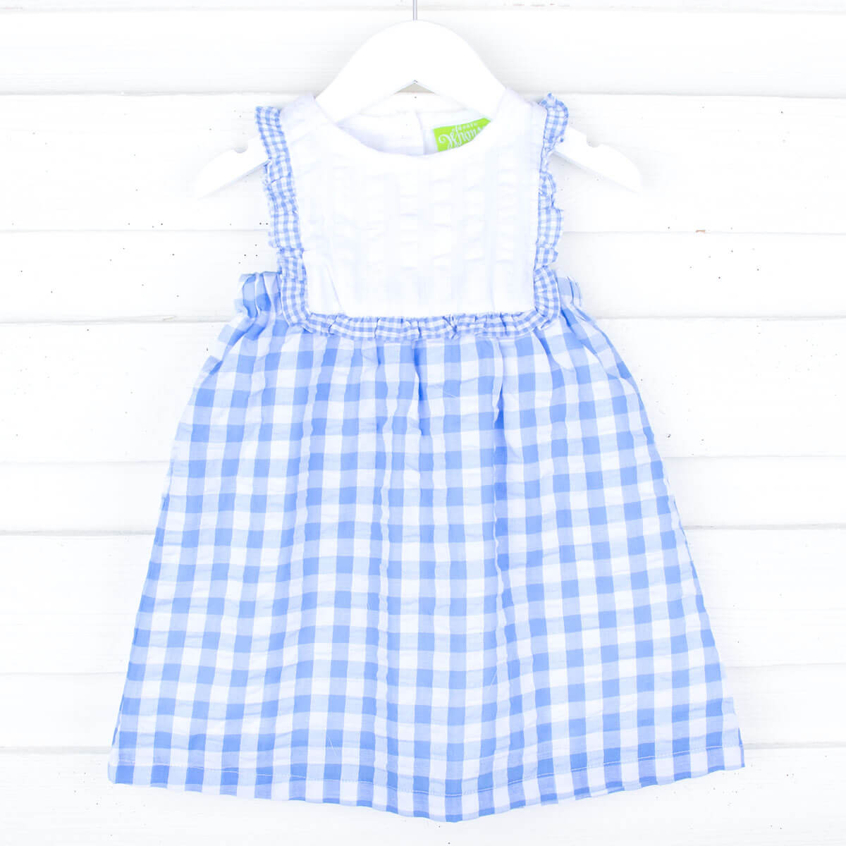 Blue Check Ruffle Bib Dress