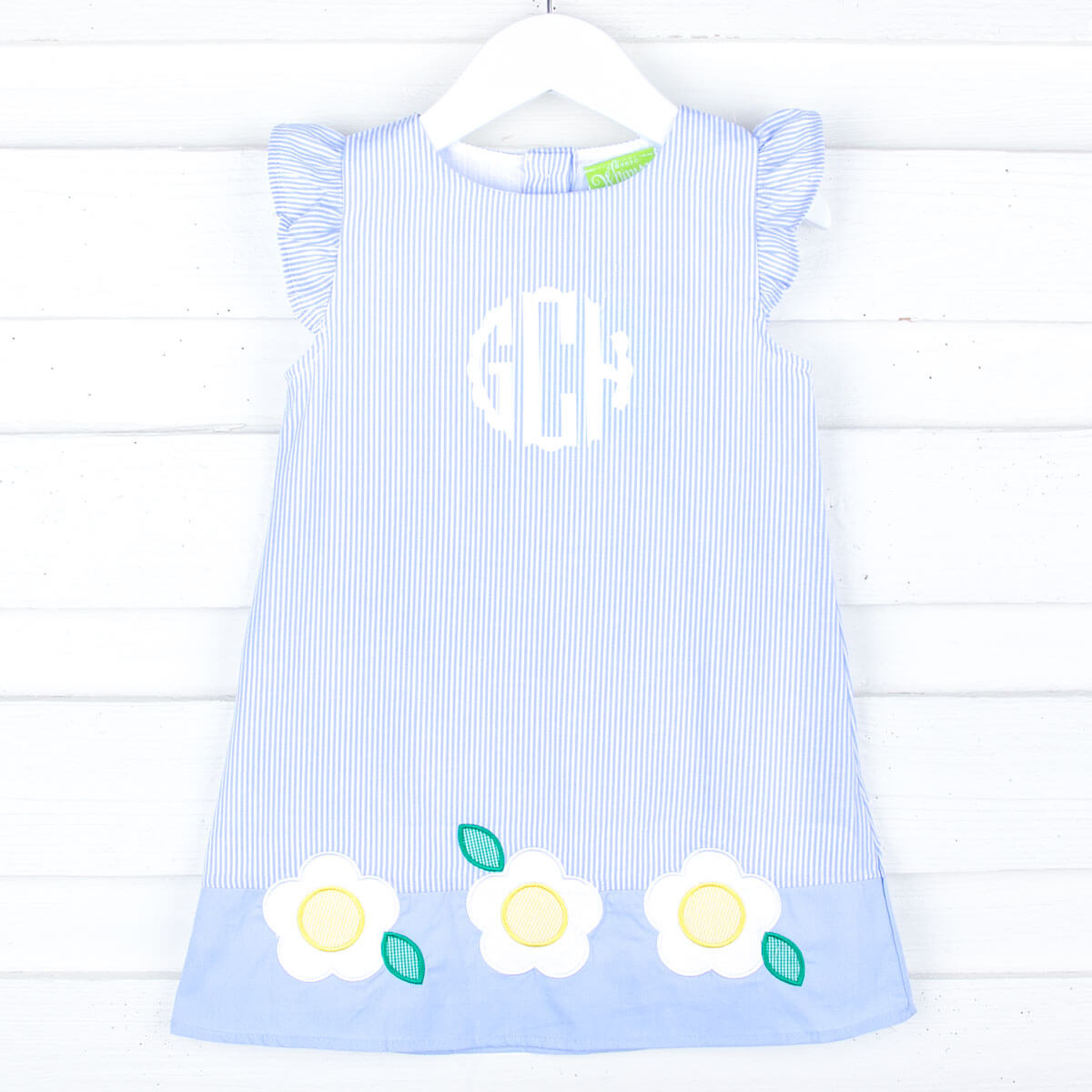 Daisy Appliqué Blue Stripe Emery Dress