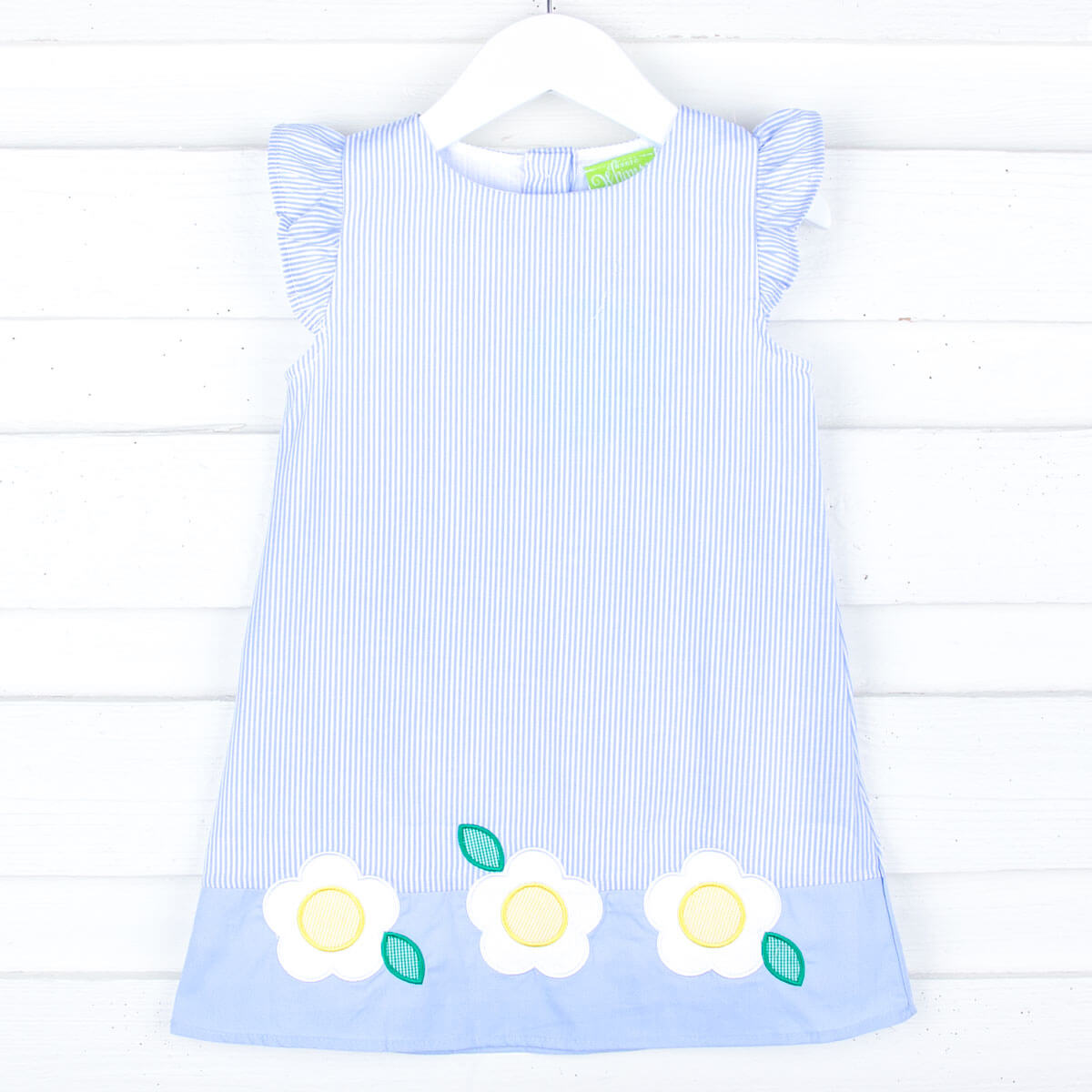 Daisy Appliqué Blue Stripe Emery Dress