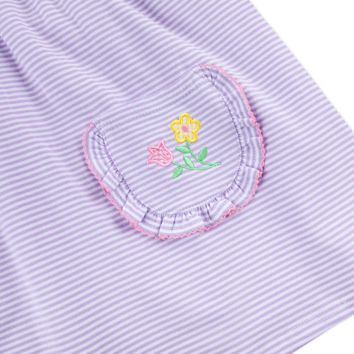 Flower Applique Purple Stripe Caroline Dress