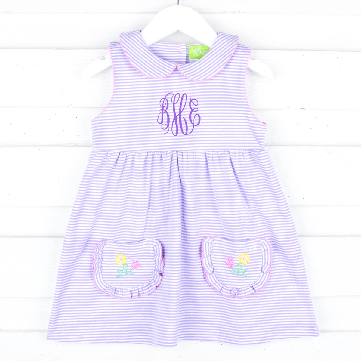 Flower Applique Purple Stripe Caroline Dress