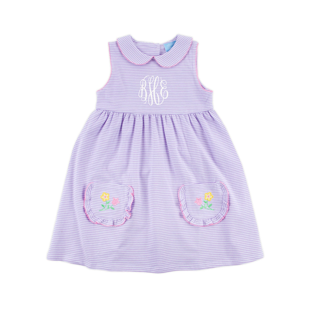 Flower Applique Purple Stripe Caroline Dress