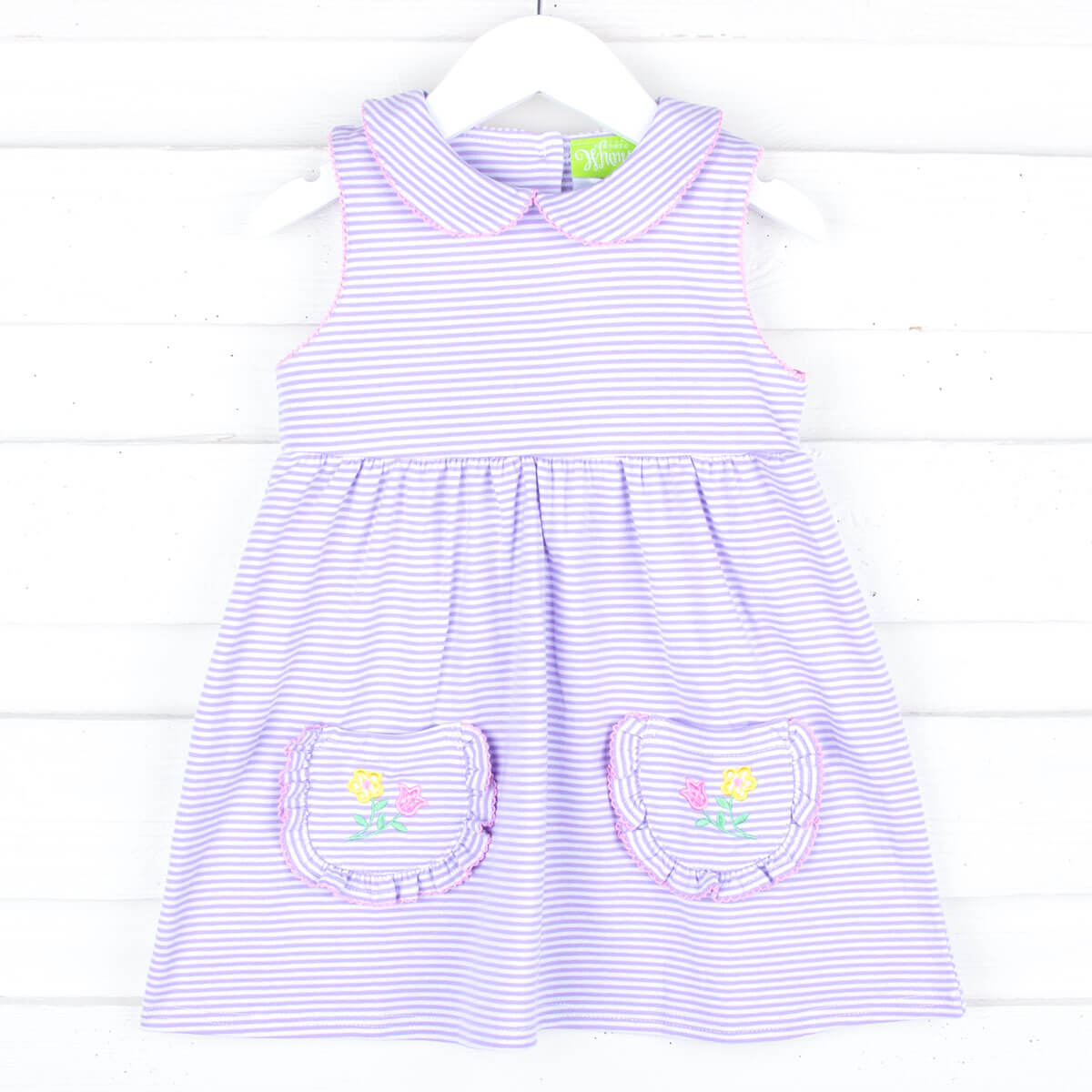 Flower Applique Purple Stripe Caroline Dress