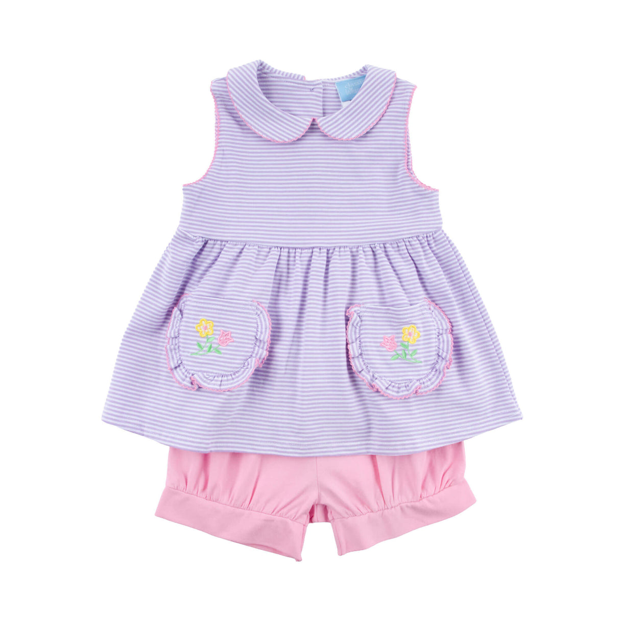 Flower Applique Purple Stripe Caroline Short Set