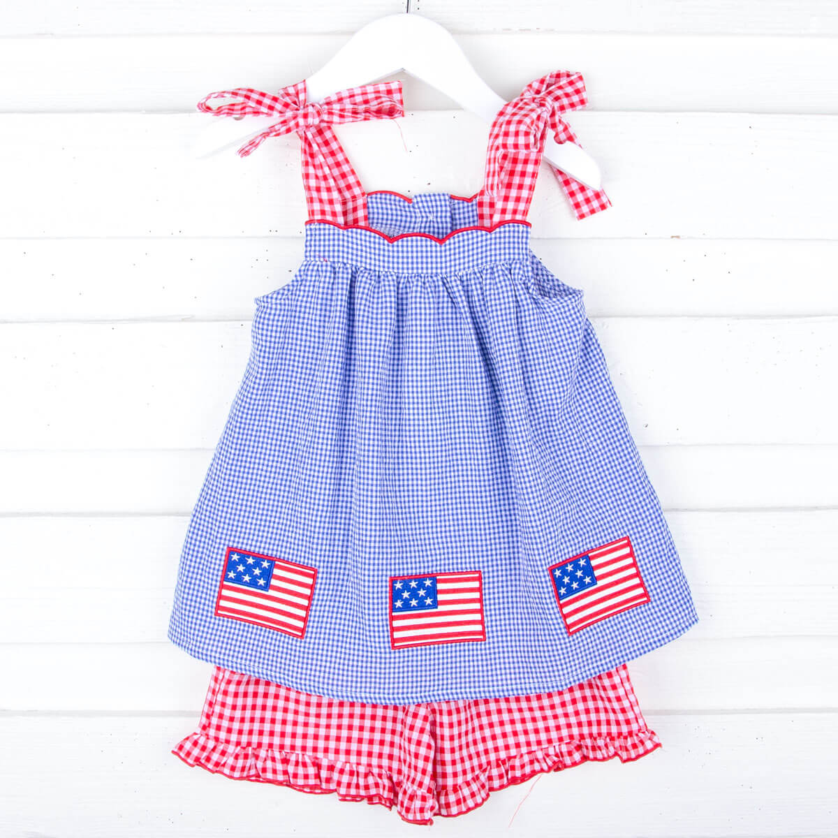 American Flag Blue Gingham Aurora Short Set