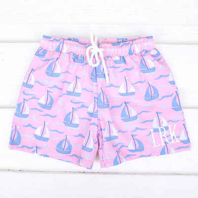 Positano Sailboat Pink Swim Trunks