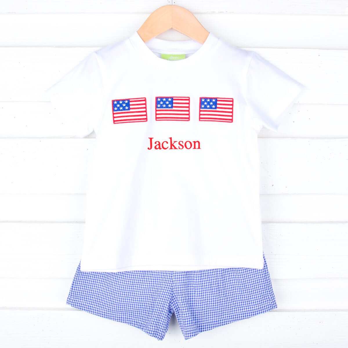 American Flag Blue Gingham Short Set