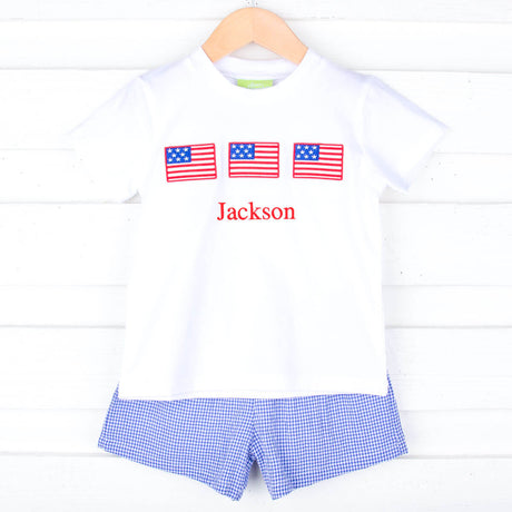 American Flag Blue Gingham Short Set