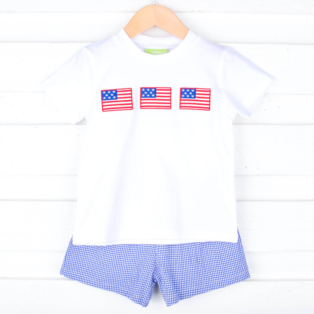 American Flag Blue Gingham Short Set