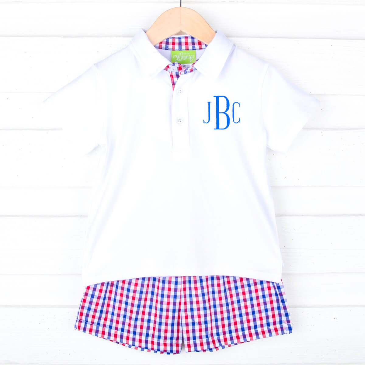 Patriotic Blue & Red Gingham Polo Short Set