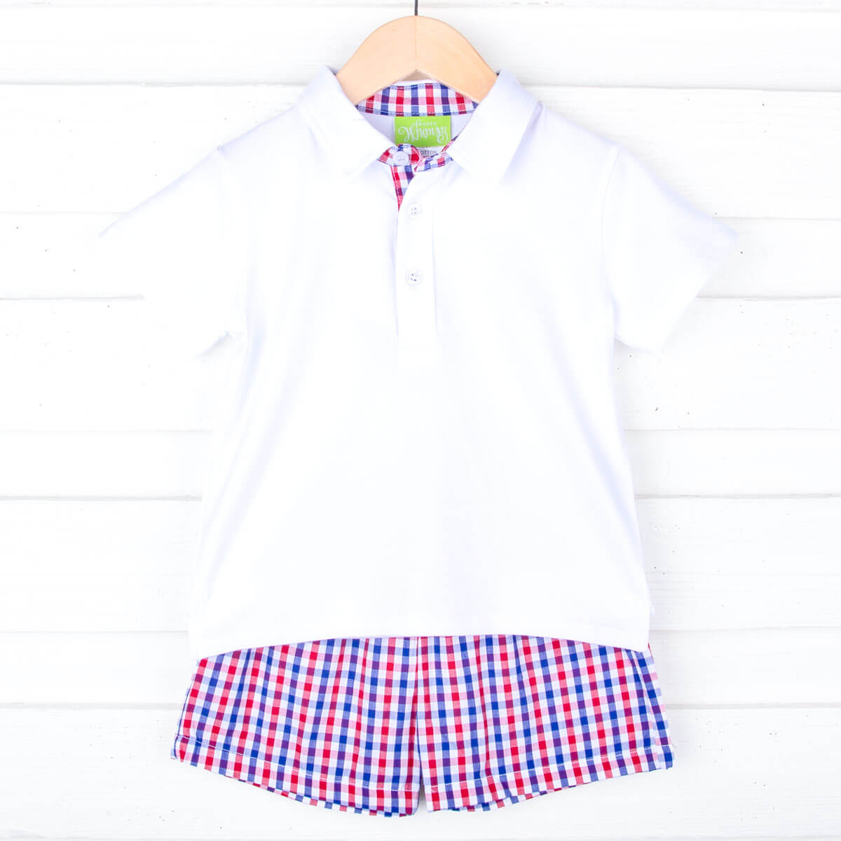 Patriotic Blue & Red Gingham Polo Short Set