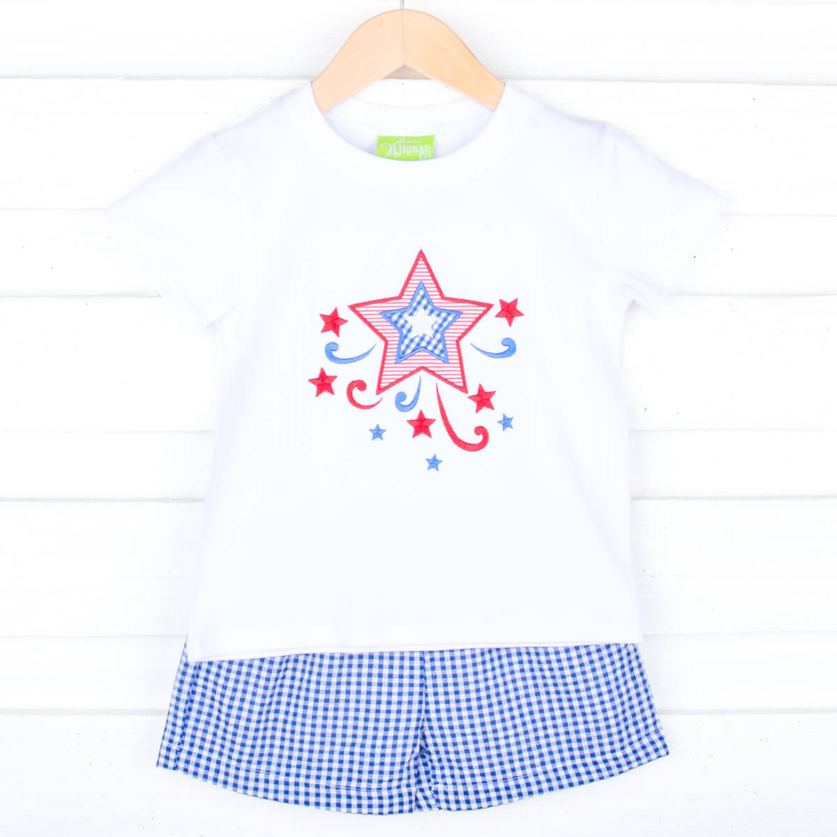 Happy Fourth Blue Gingham Short Set