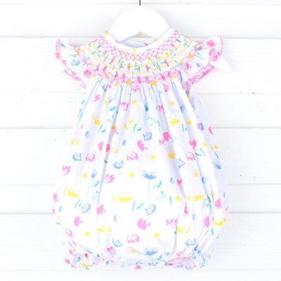 Sweet Pink Florals Smocked Angel Sleeve Bubble