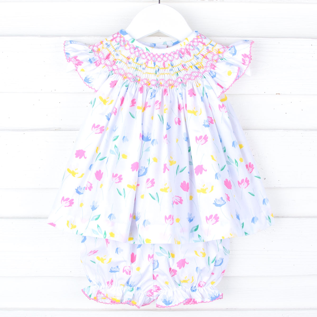 Sweet Pink Floral Smocked Bloomer Set